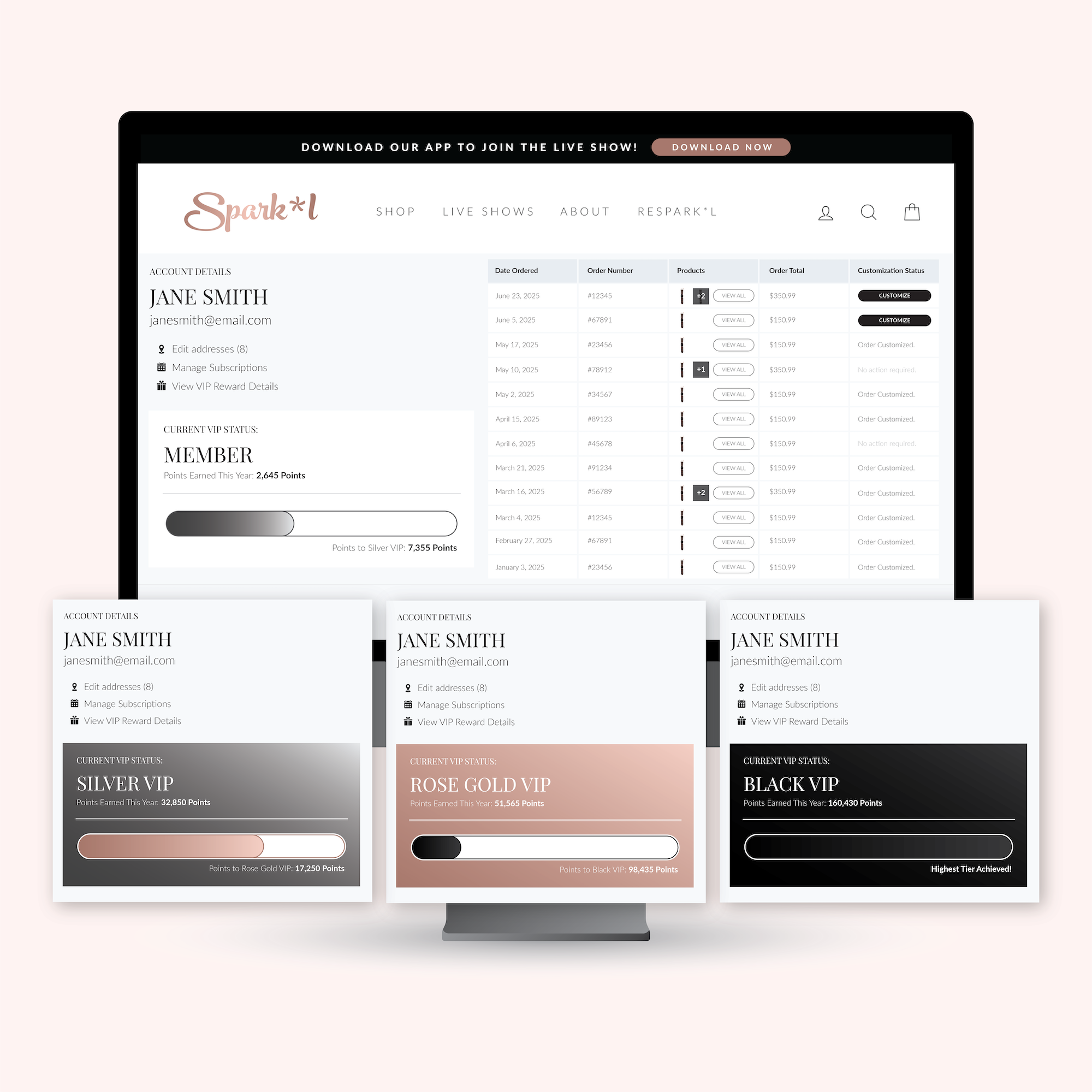 Customer Account Website Page