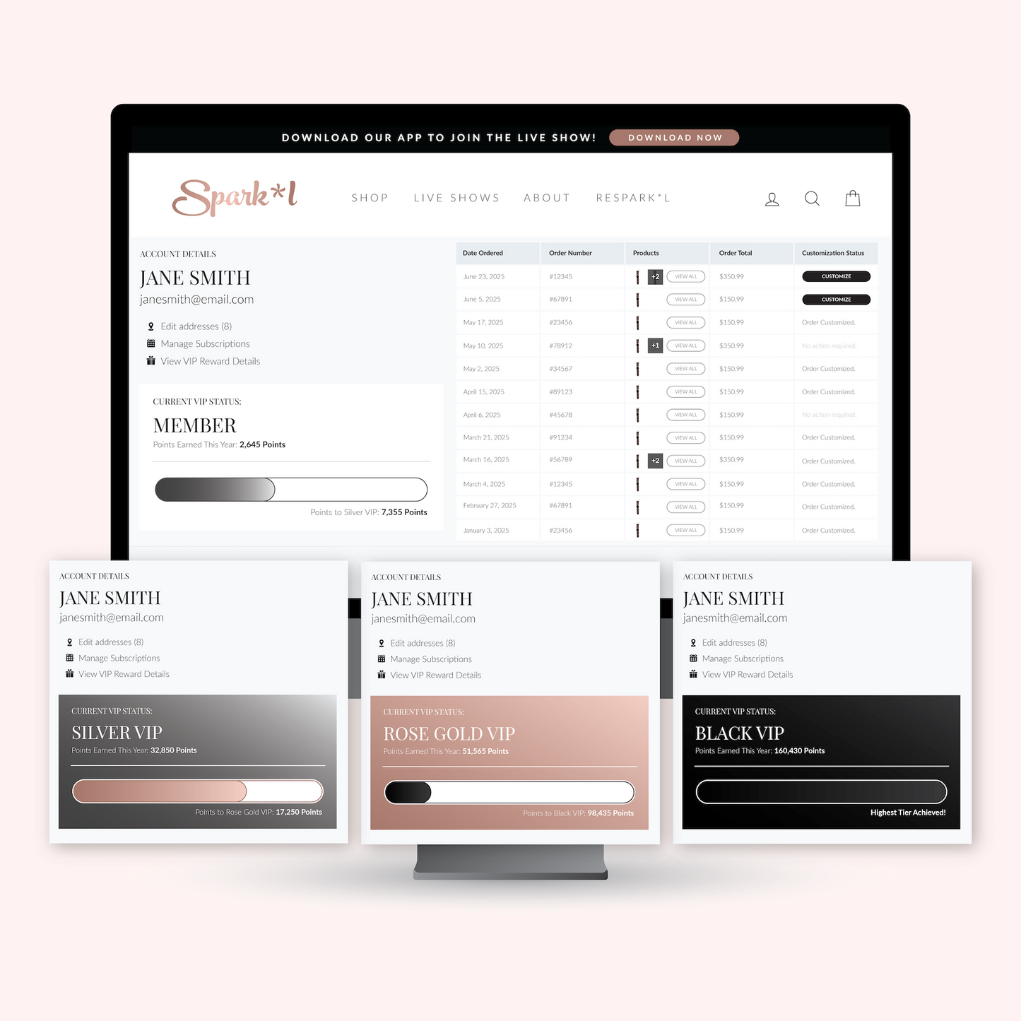 Customer Account Website Page